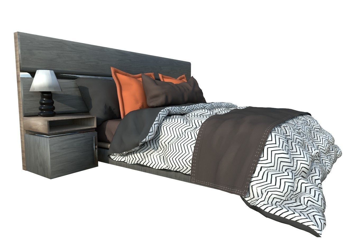 BEDROOM bed with orange and accents 3D model_2