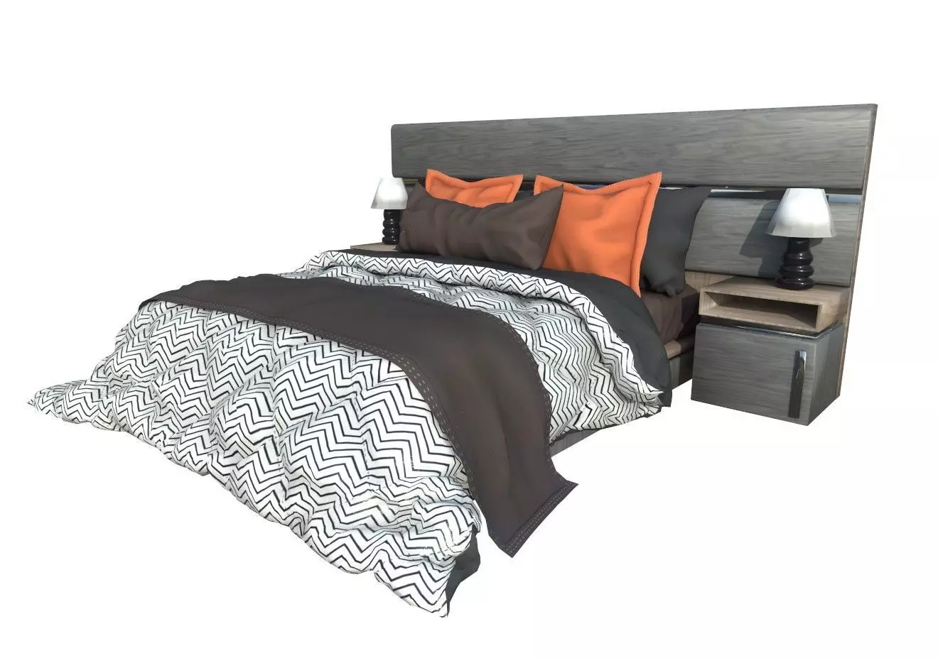BEDROOM bed with orange and accents 3D model_0