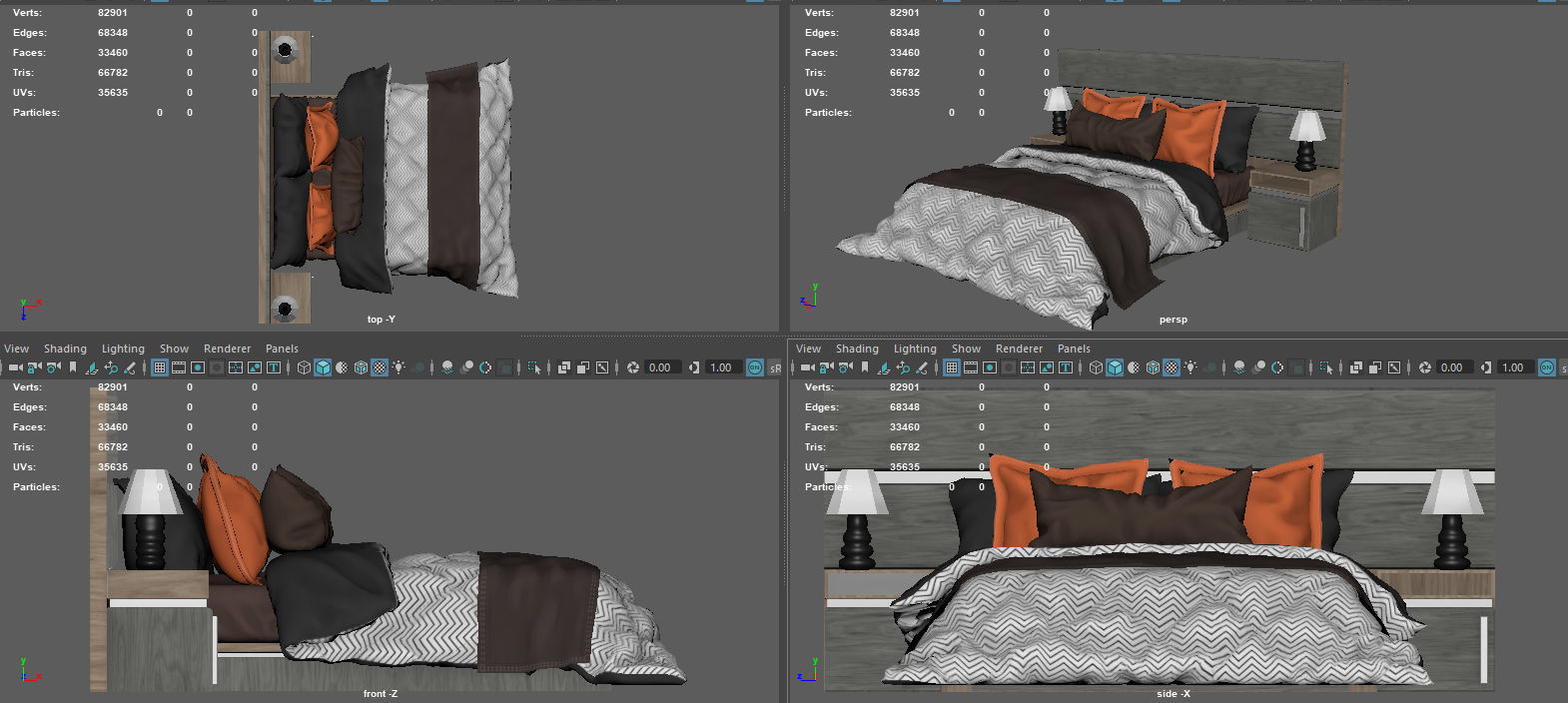 BEDROOM bed with orange and accents 3D model_8