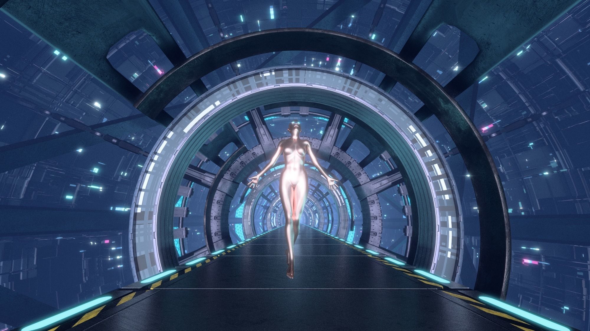 scifi space Corridor  Bridge Tunnel 3D model_2