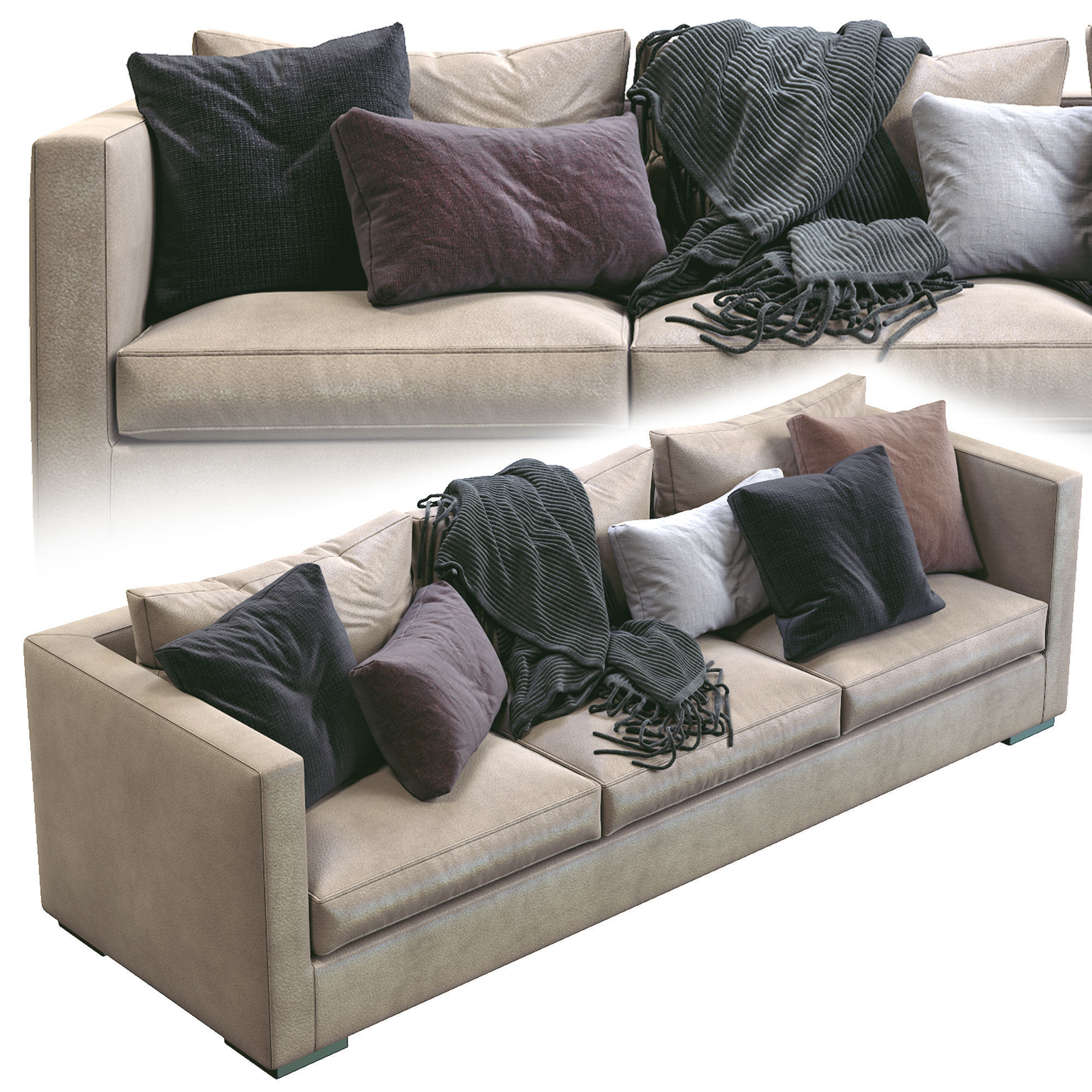 Meridiani Leather Sofa Belmon 3D model_1