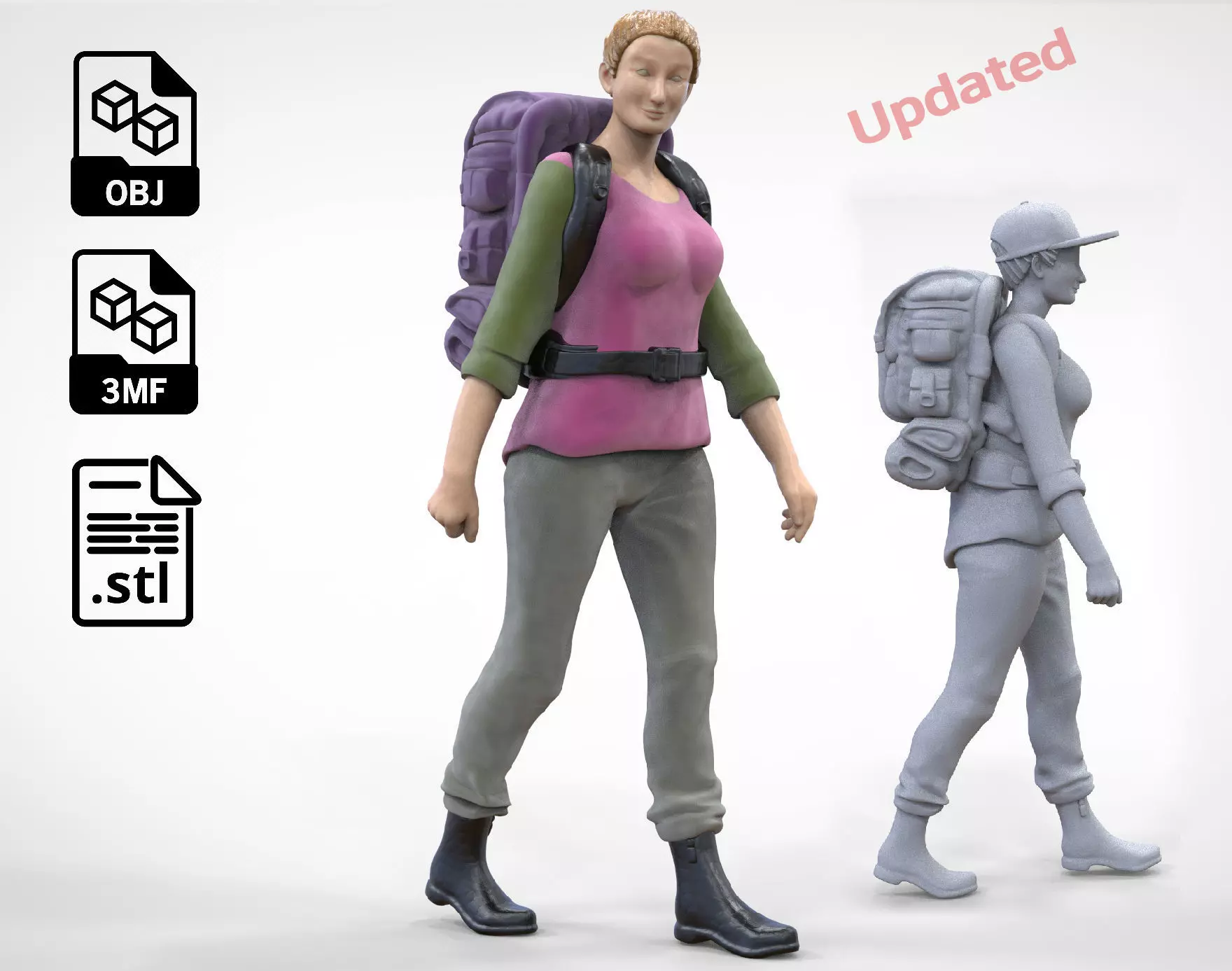 N3 walking Hiker Woman 1 64 Miniature  3D print model_0