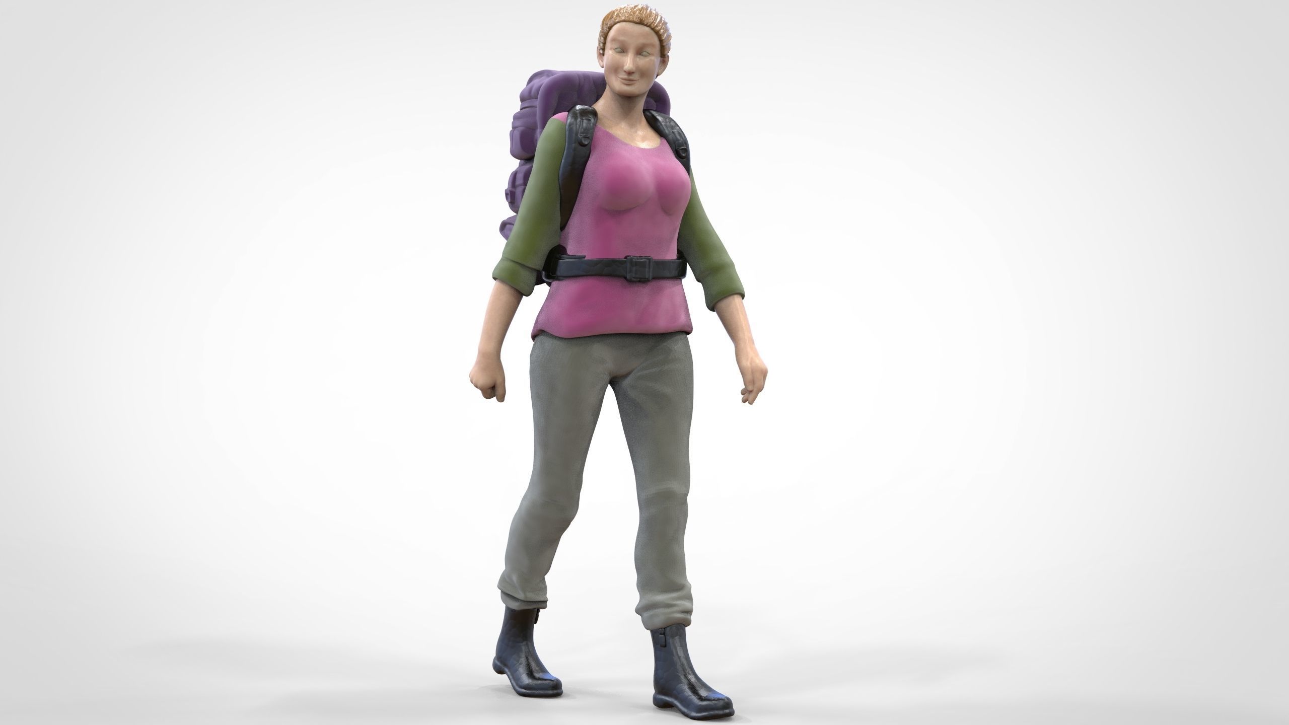 N3 walking Hiker Woman 1 64 Miniature  3D print model_2