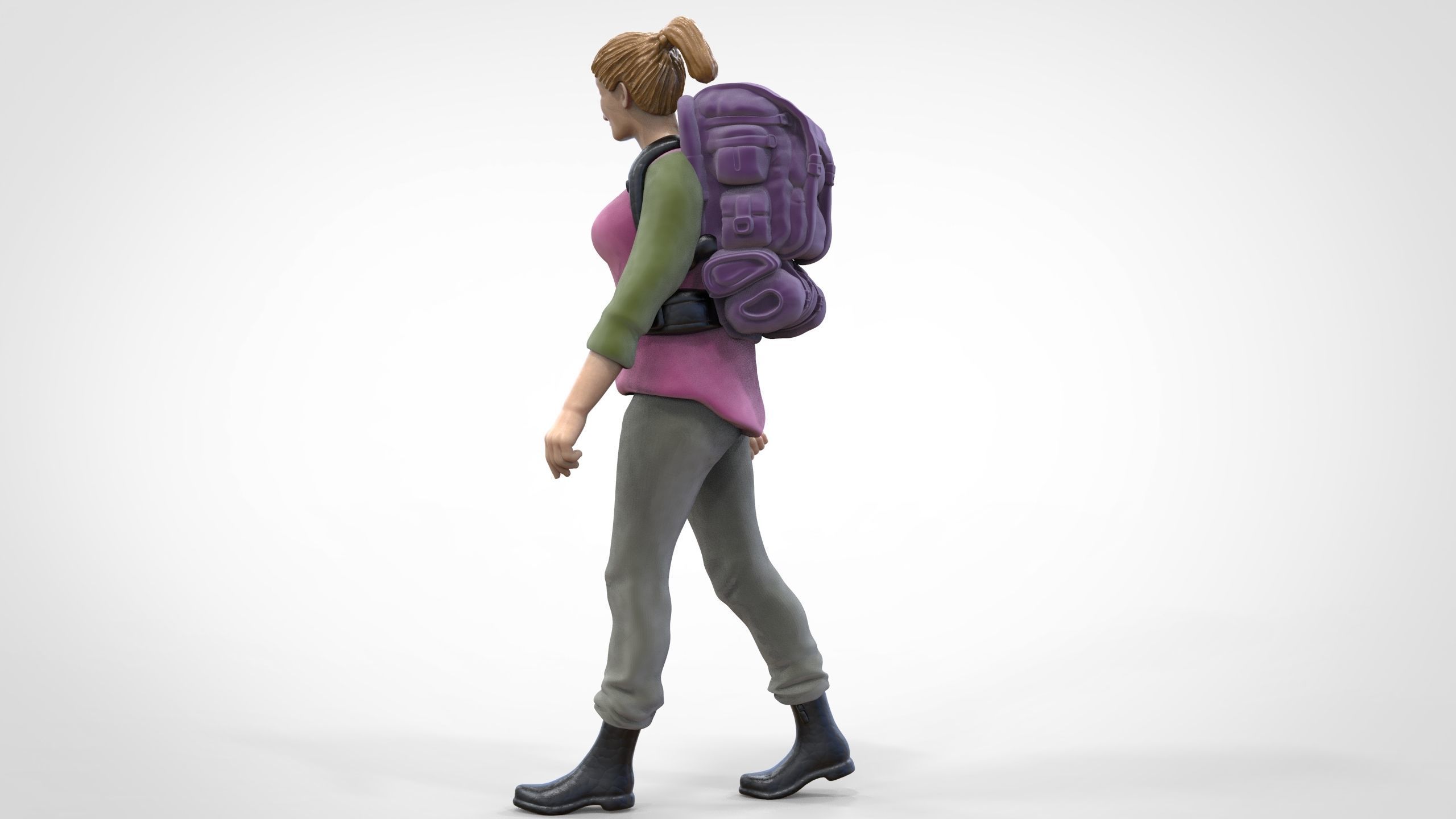 N3 walking Hiker Woman 1 64 Miniature  3D print model_9
