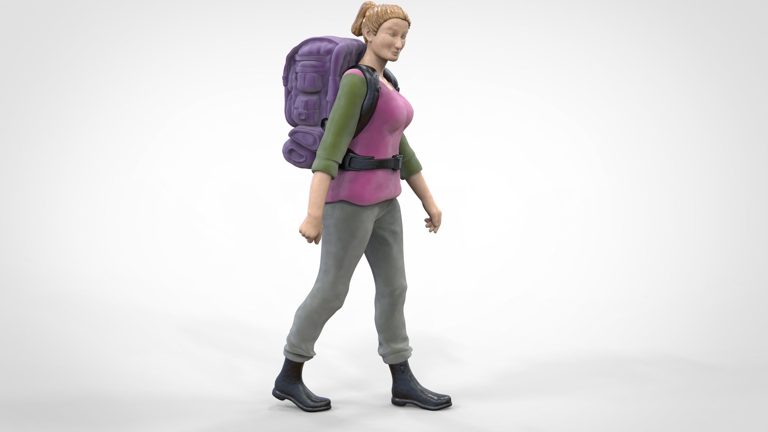N3 walking Hiker Woman 1 64 Miniature  3D print model_20