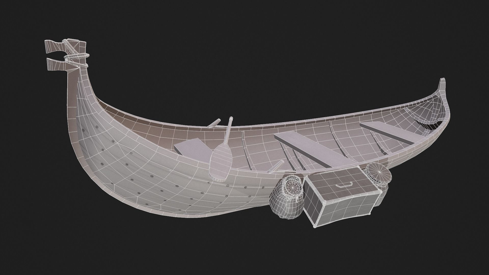 Viking Wooden Boat and Props Game-Ready Low-poly 3D model_1