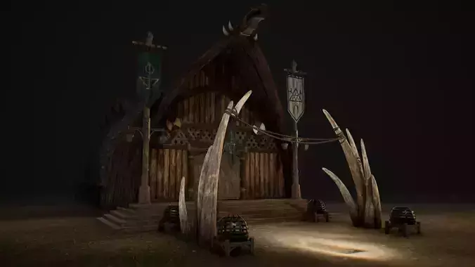 Viking Medieval Modular House Game-Ready