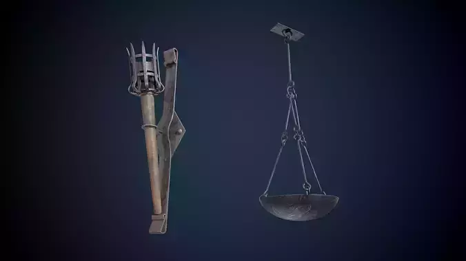 Viking Torch and Lamp Game-Ready Low-poly 3D model