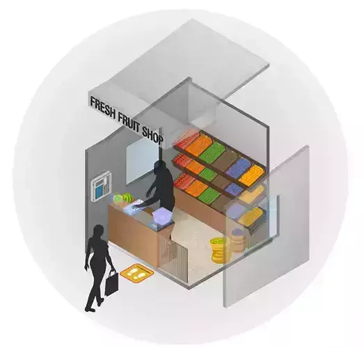 Small fresh fruit shop new normal concept with safety measures 3D print model