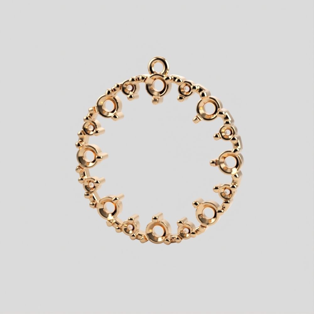 Pendant round gems 3dm stl CAD 3D print model_5