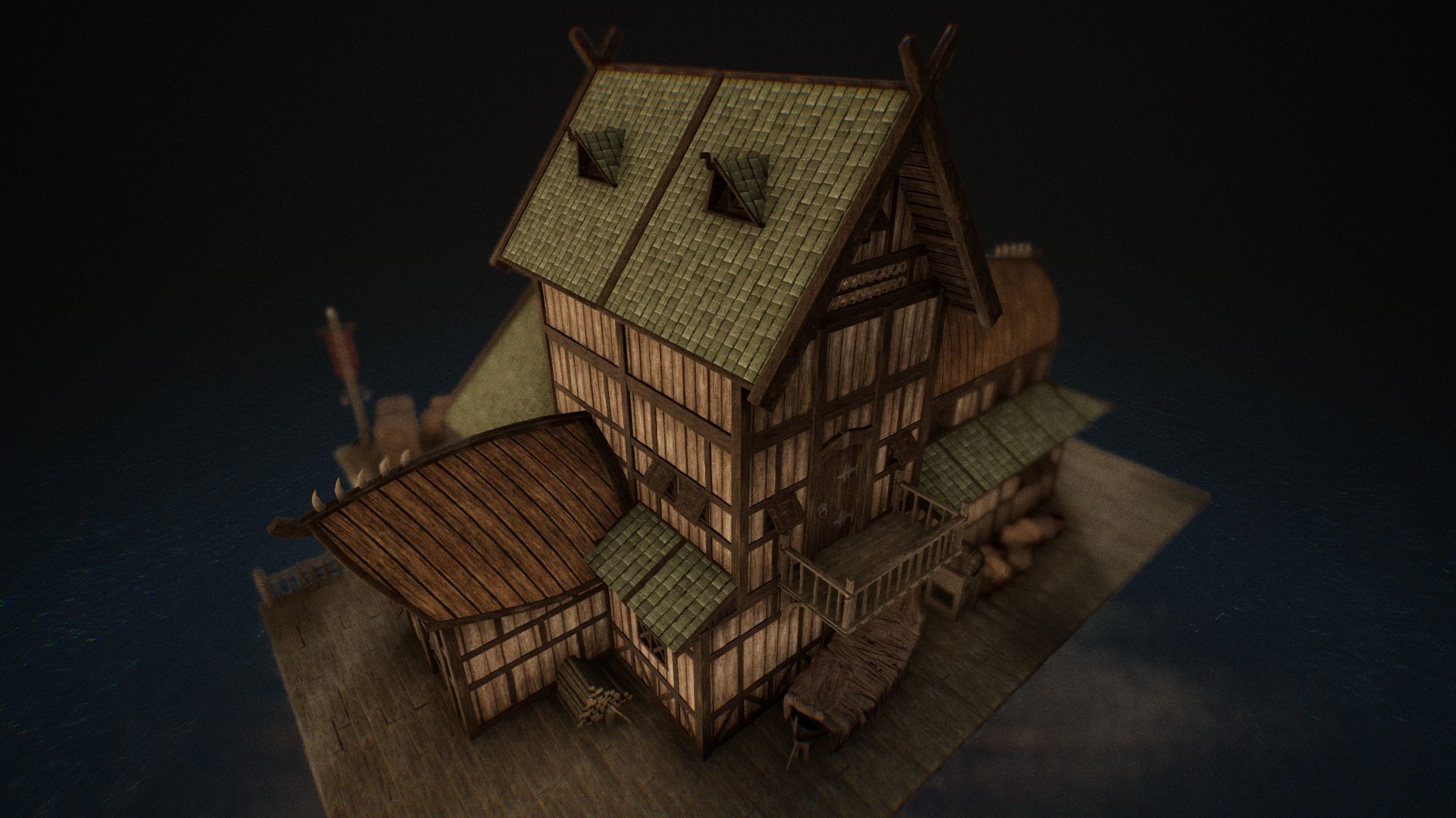 Viking Medieval Modular House Game-Ready Low-poly 3D model_2