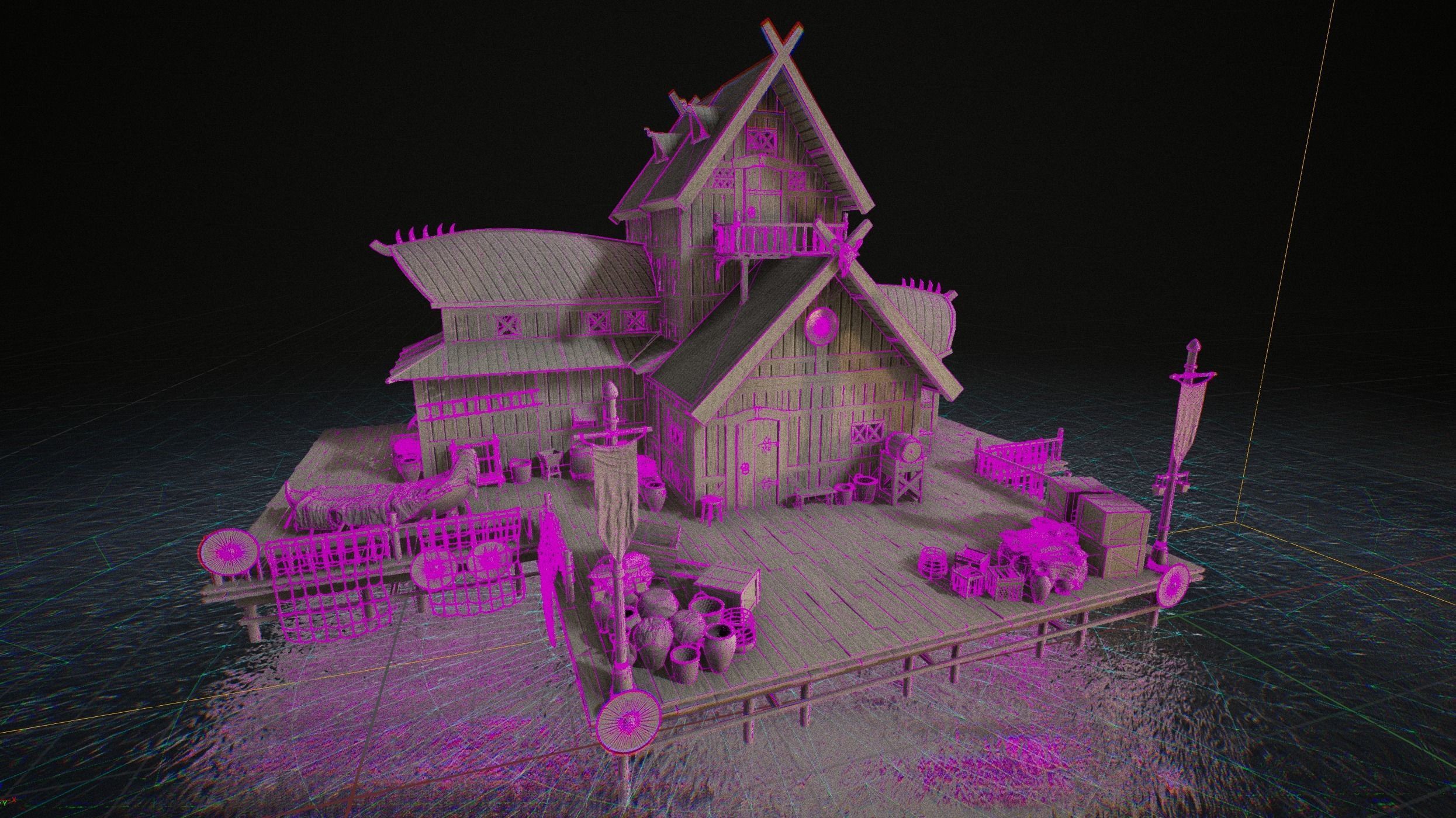 Viking Medieval Modular House Game-Ready Low-poly 3D model_8