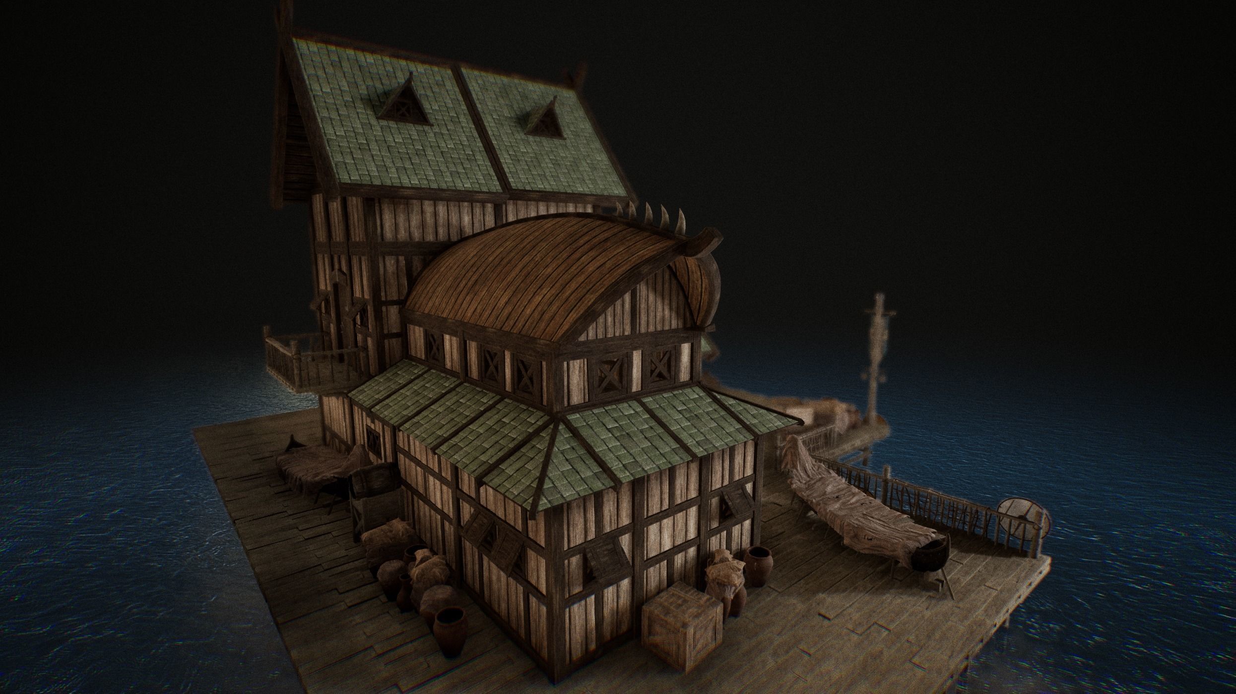 Viking Medieval Modular House Game-Ready Low-poly 3D model_1