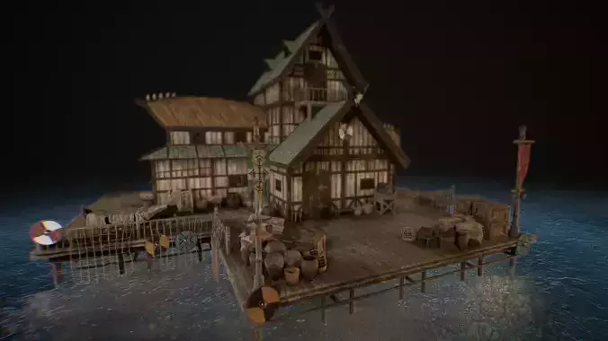 Viking Medieval Modular House Game-Ready Low-poly 3D model