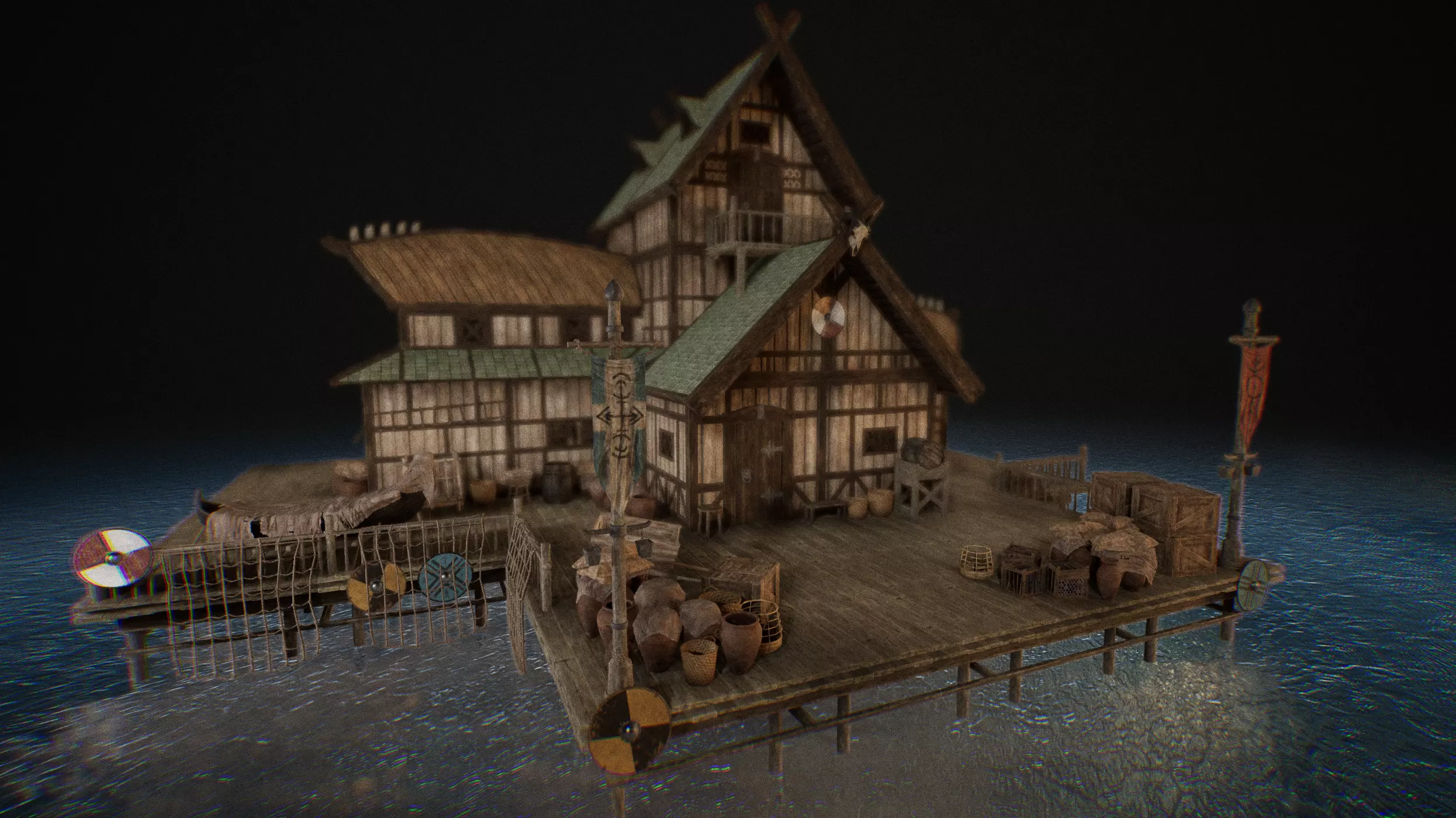 Viking Medieval Modular House Game-Ready Low-poly 3D model_0