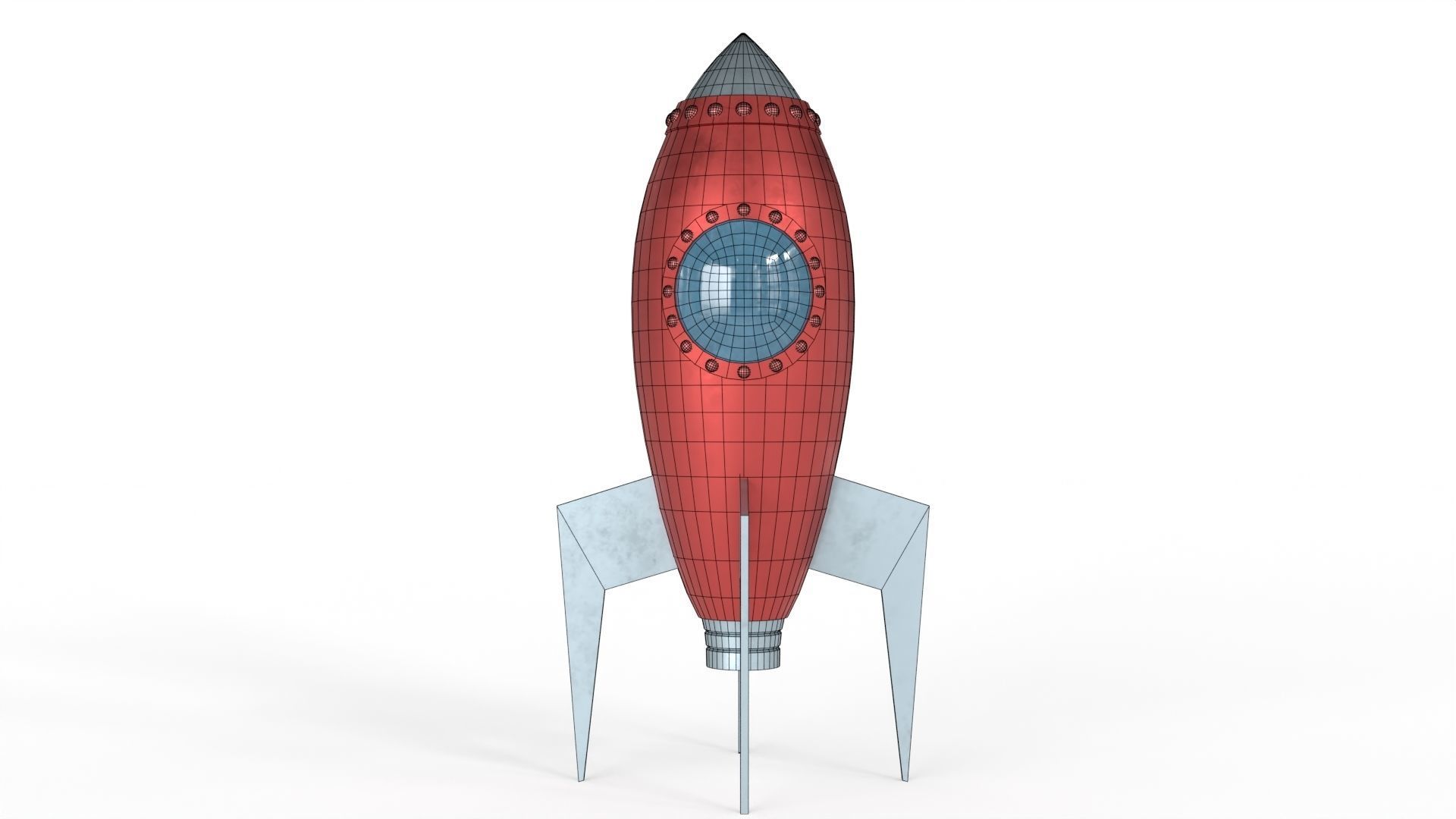 Red Metal Rocket Low-poly 3D model_16