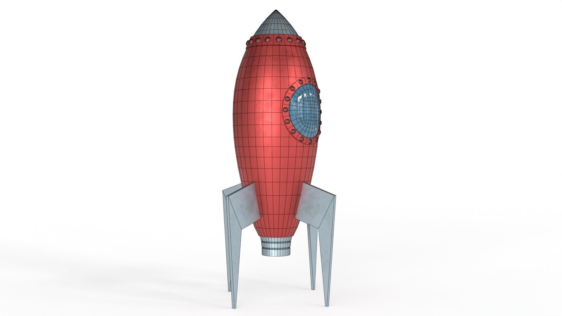 Red Metal Rocket Low-poly 3D model_13