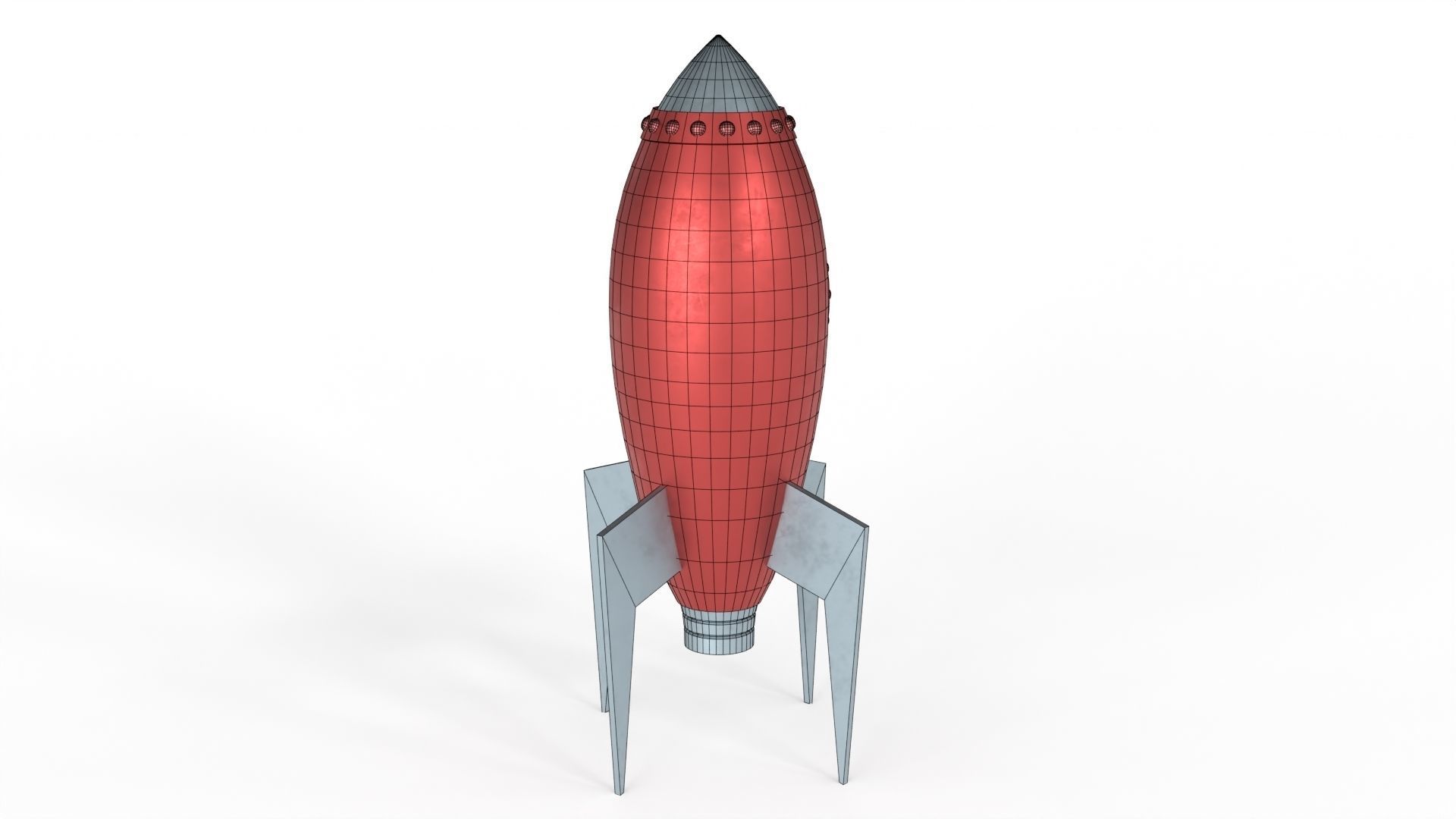 Red Metal Rocket Low-poly 3D model_11