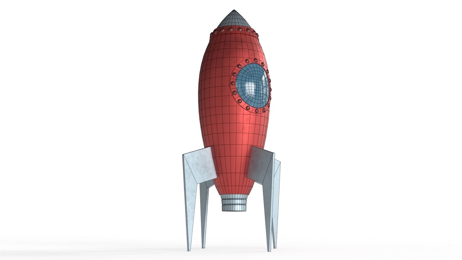 Red Metal Rocket Low-poly 3D model_19