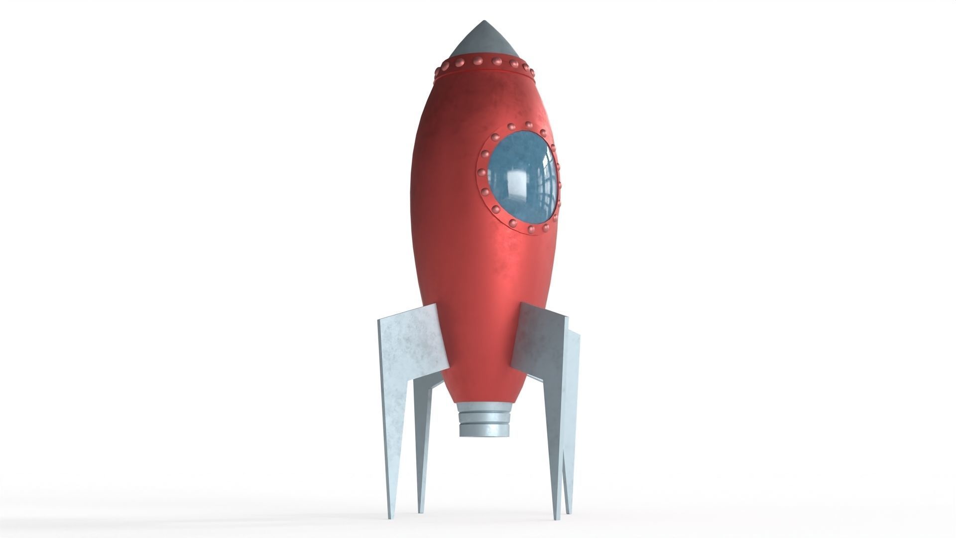 Red Metal Rocket Low-poly 3D model_9