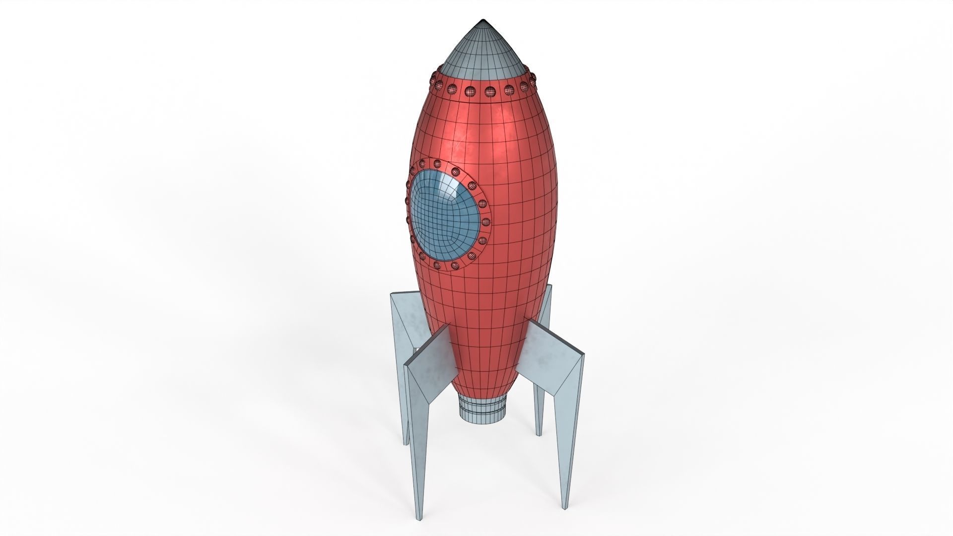 Red Metal Rocket Low-poly 3D model_12