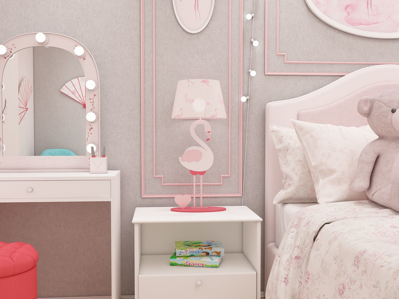 Girls bedroom interior design 3D model_14