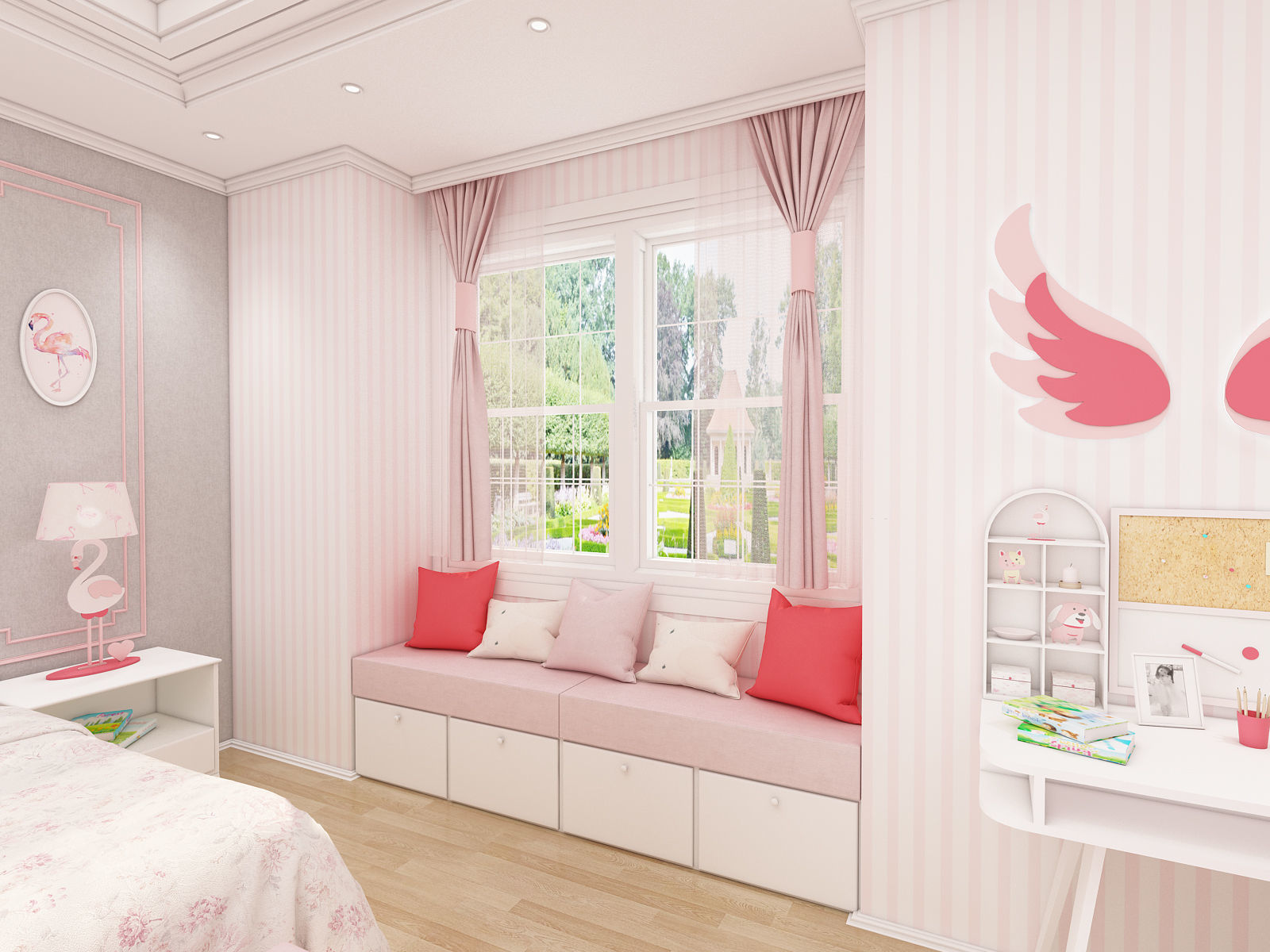 Girls bedroom interior design 3D model_8