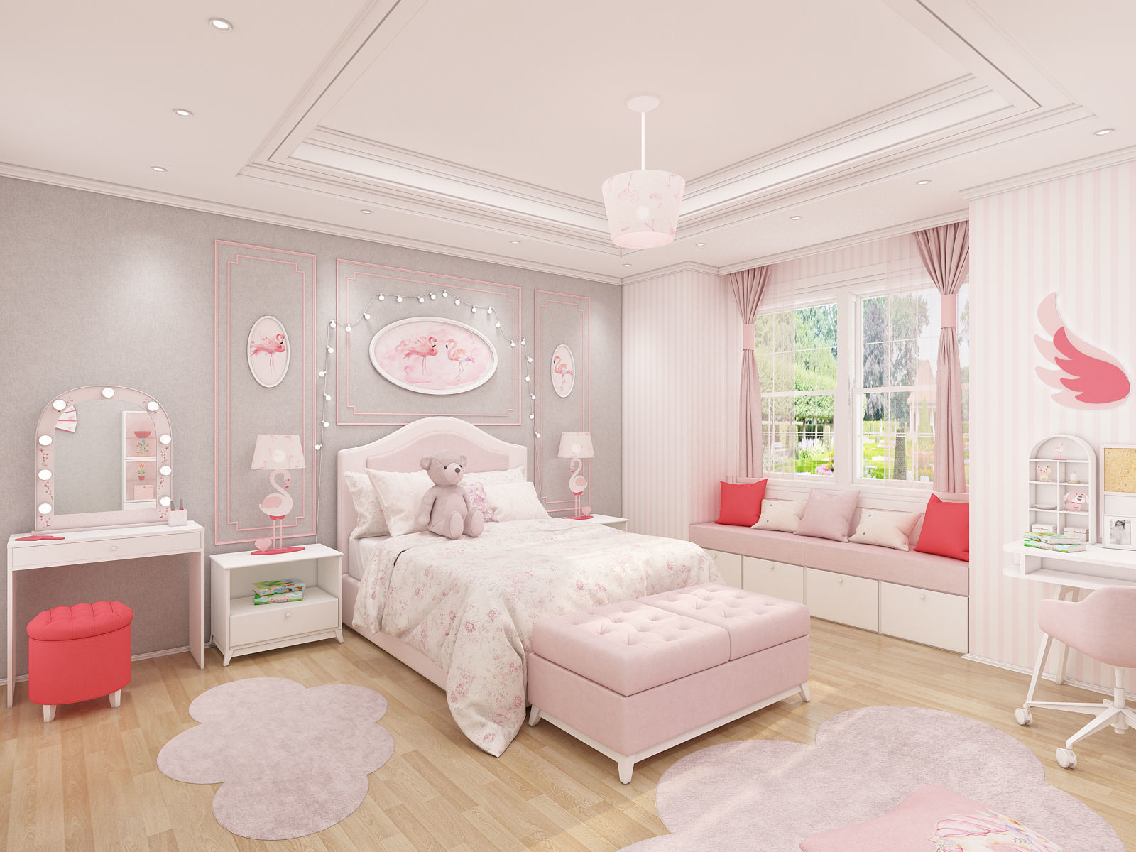 Girls bedroom interior design 3D model_1