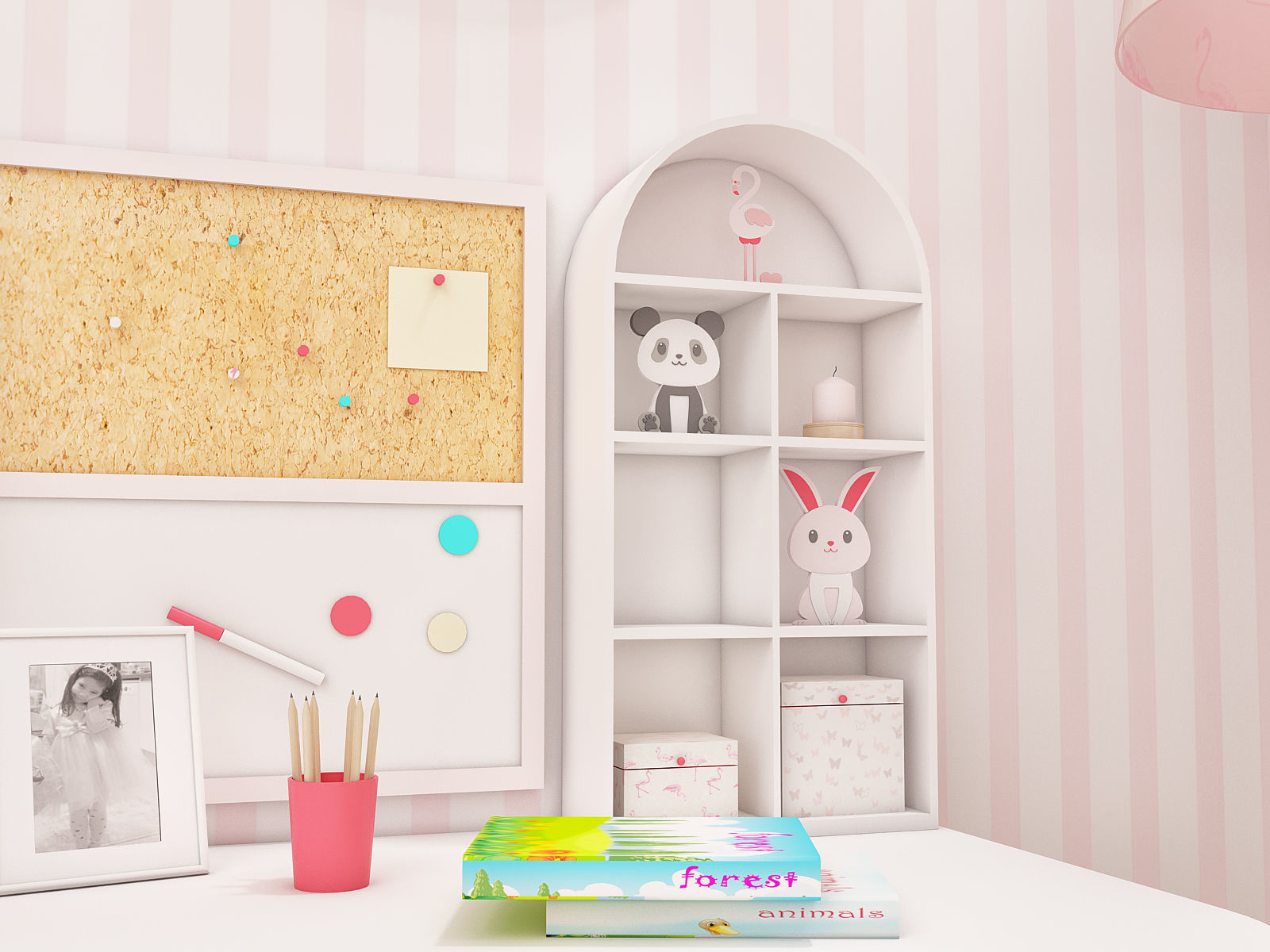 Girls bedroom interior design 3D model_19