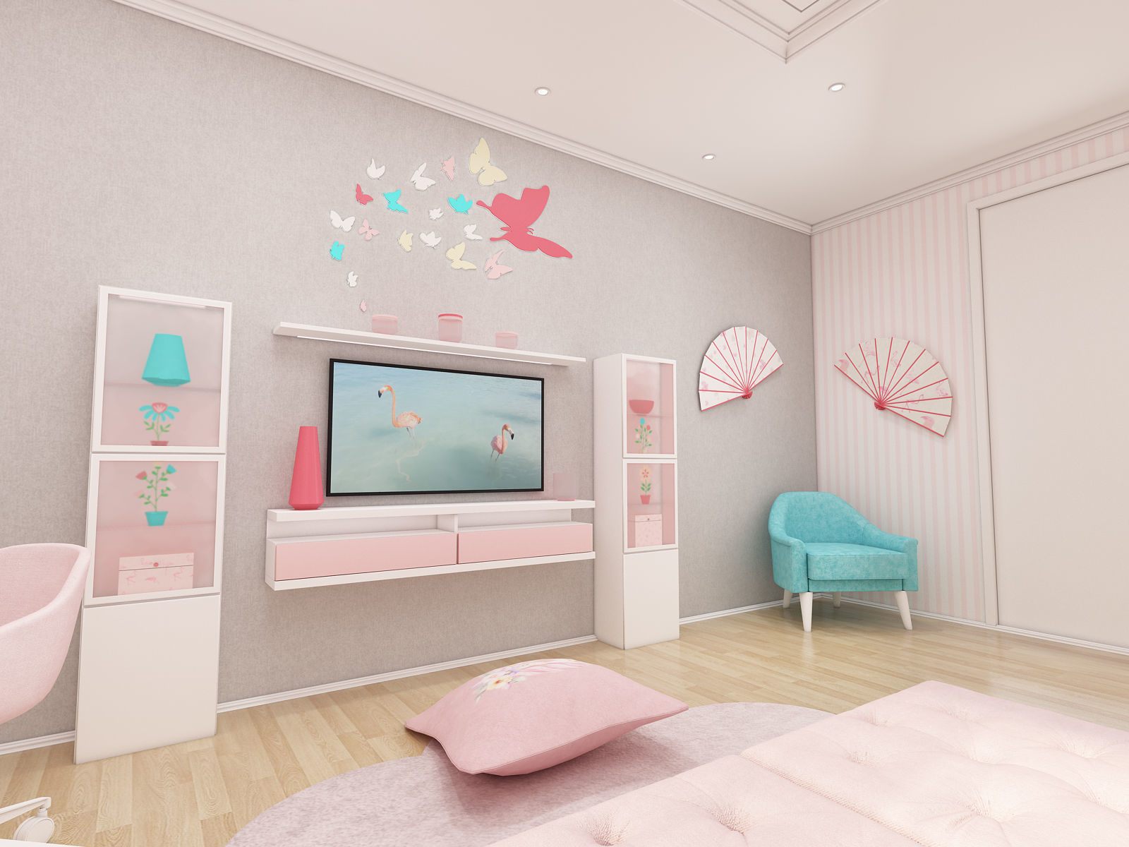 Girls bedroom interior design 3D model_10