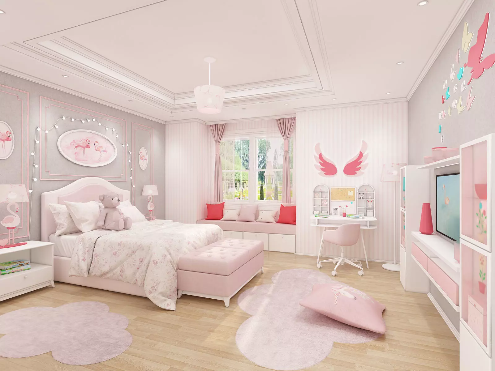 Girls bedroom interior design 3D model_0