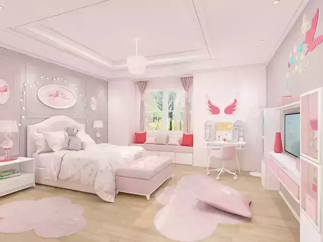 Girls bedroom interior design 3D model