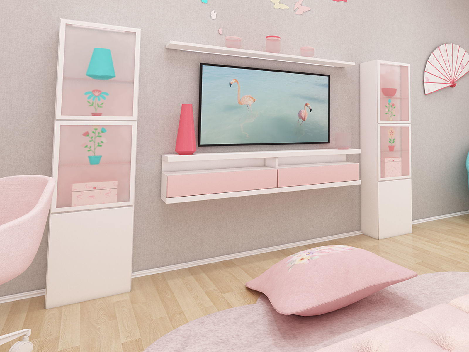 Girls bedroom interior design 3D model_7