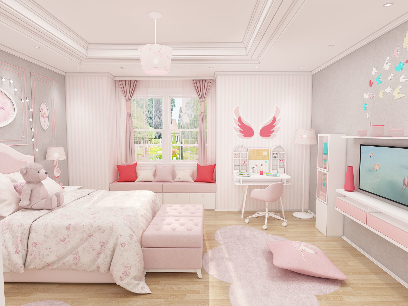 Girls bedroom interior design 3D model_3