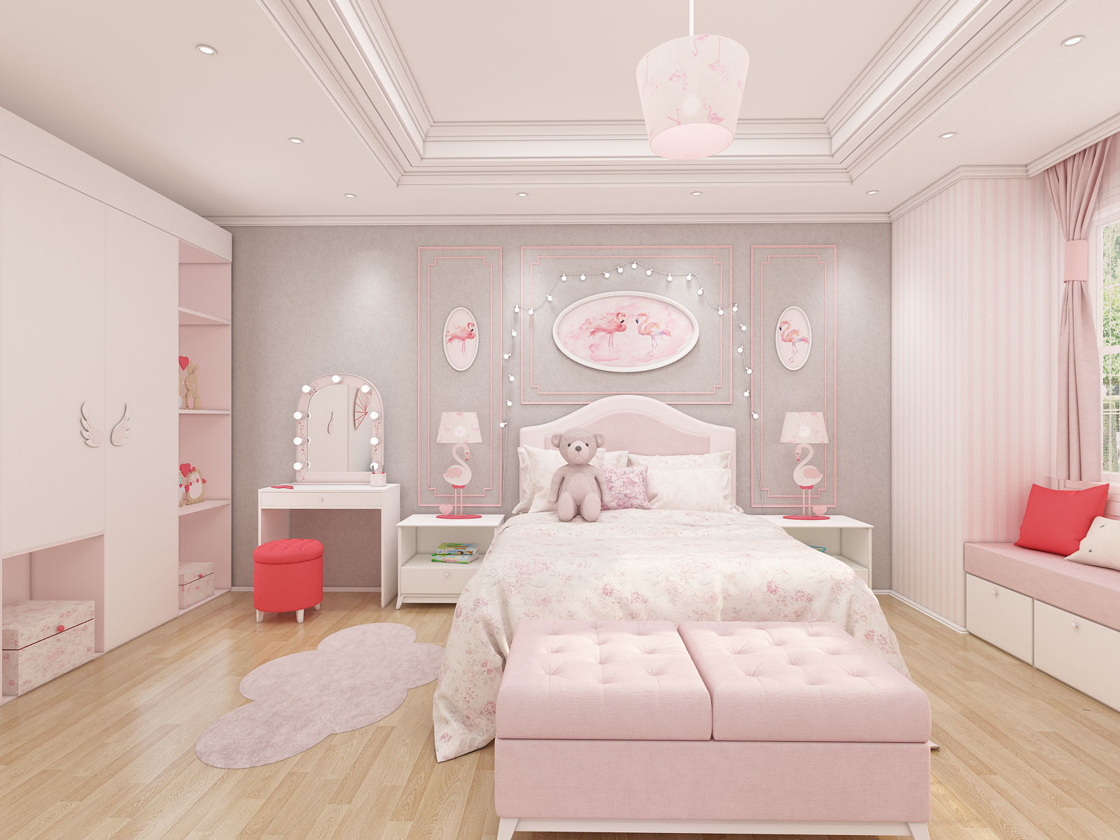 Girls bedroom interior design 3D model_5