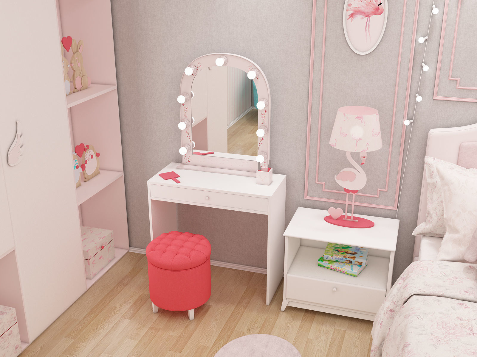 Girls bedroom interior design 3D model_15