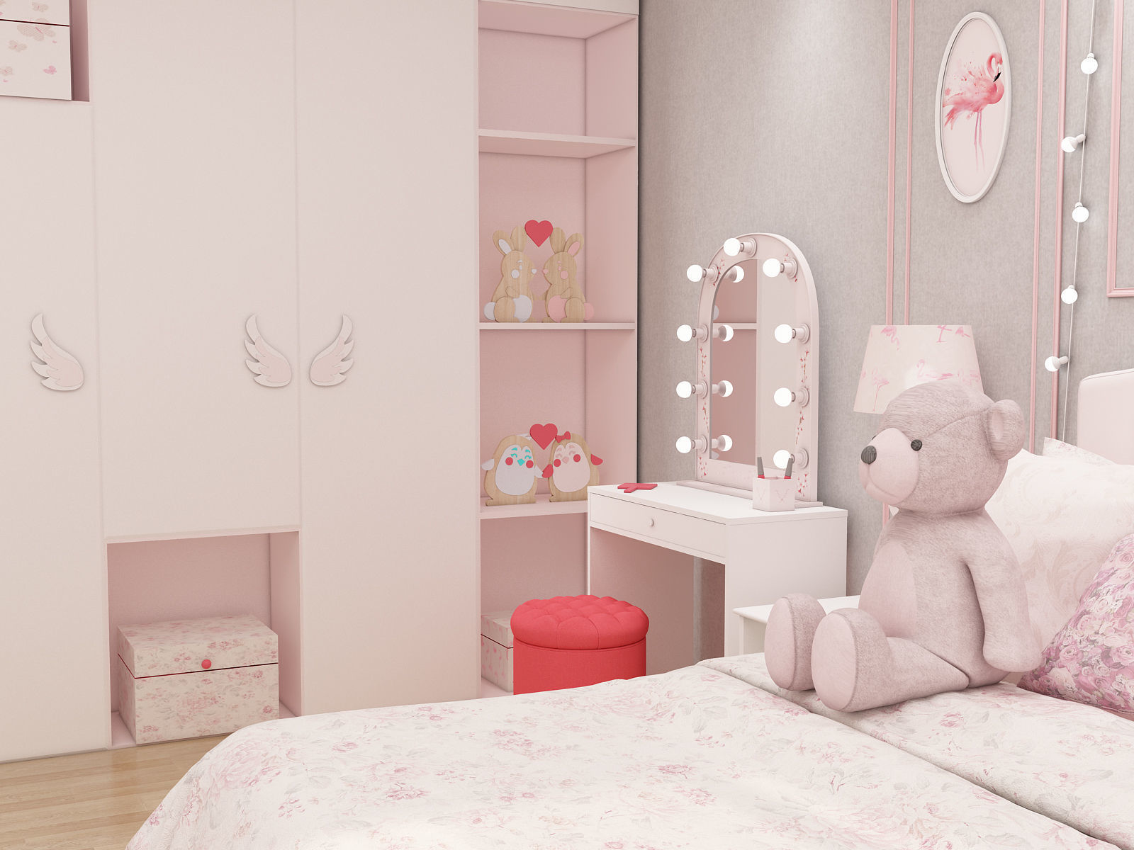 Girls bedroom interior design 3D model_12
