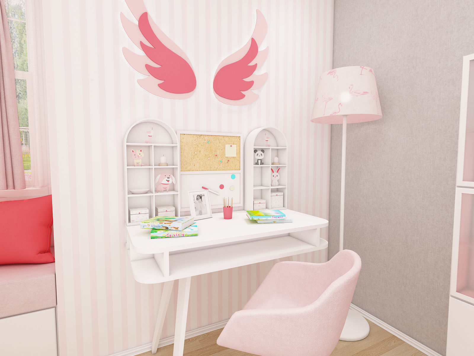 Girls bedroom interior design 3D model_6