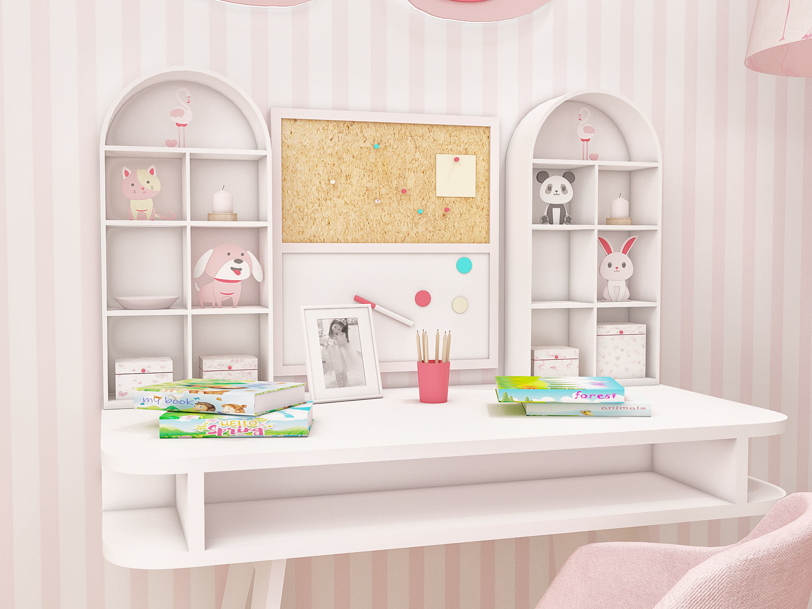 Girls bedroom interior design 3D model_16