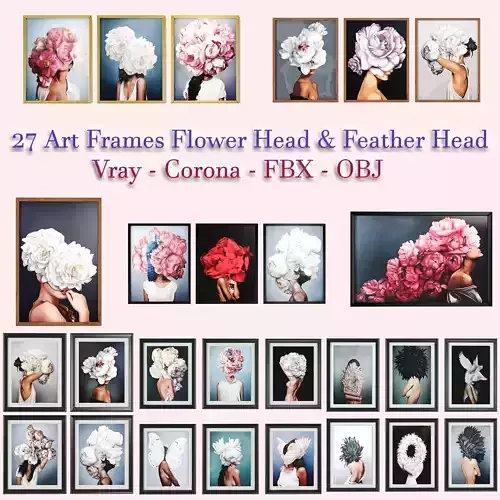 27 Art Frames Flower Head And Feather Head 3D model