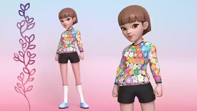 Young Girl Character Model Low-poly 3D model