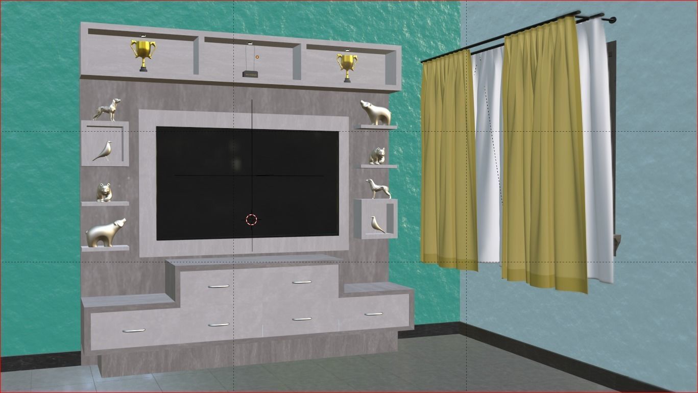 TV Furniture Model with Hall Scene Blender Low-poly 3D model_1