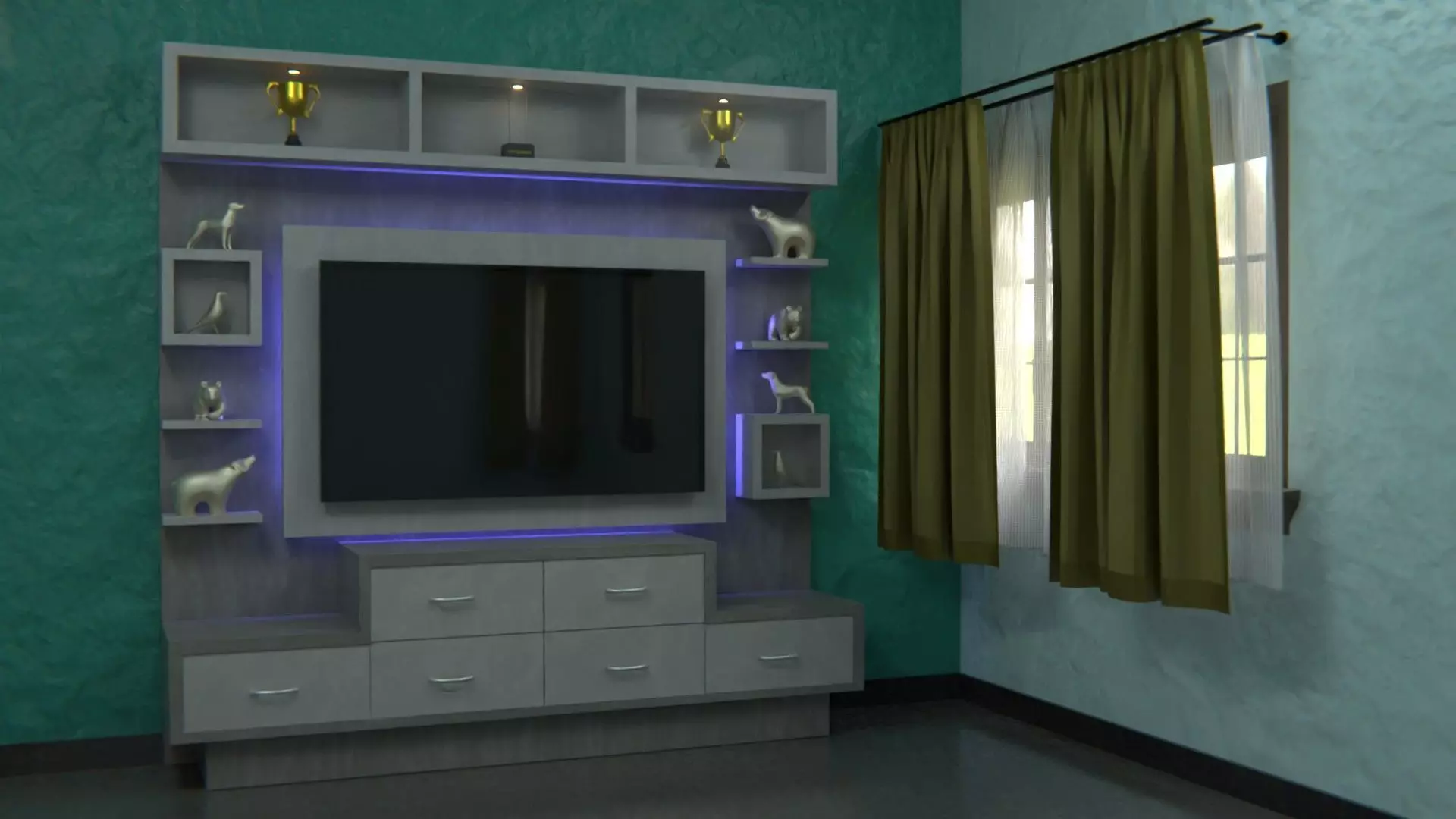 TV Furniture Model with Hall Scene Blender Low-poly 3D model_0
