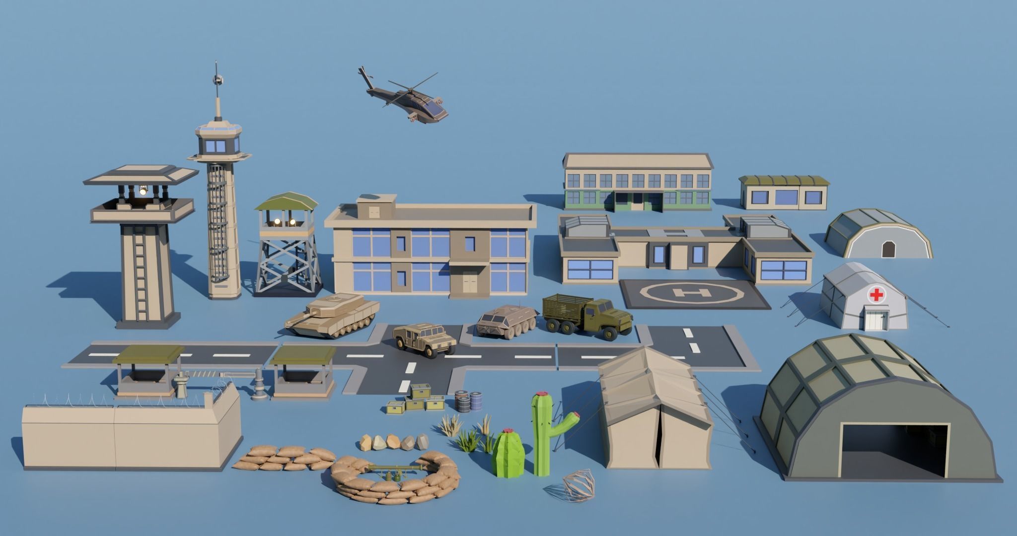 Desert military base Low-poly 3D model_1