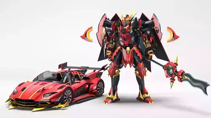 Transformer 3D Model robot and sports car 3D model