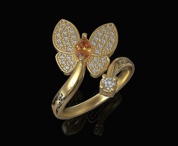 Simple Butterfly Ring with diamond 3D print model