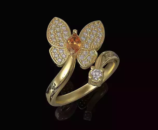 Simple Butterfly Ring with diamond 3D print model