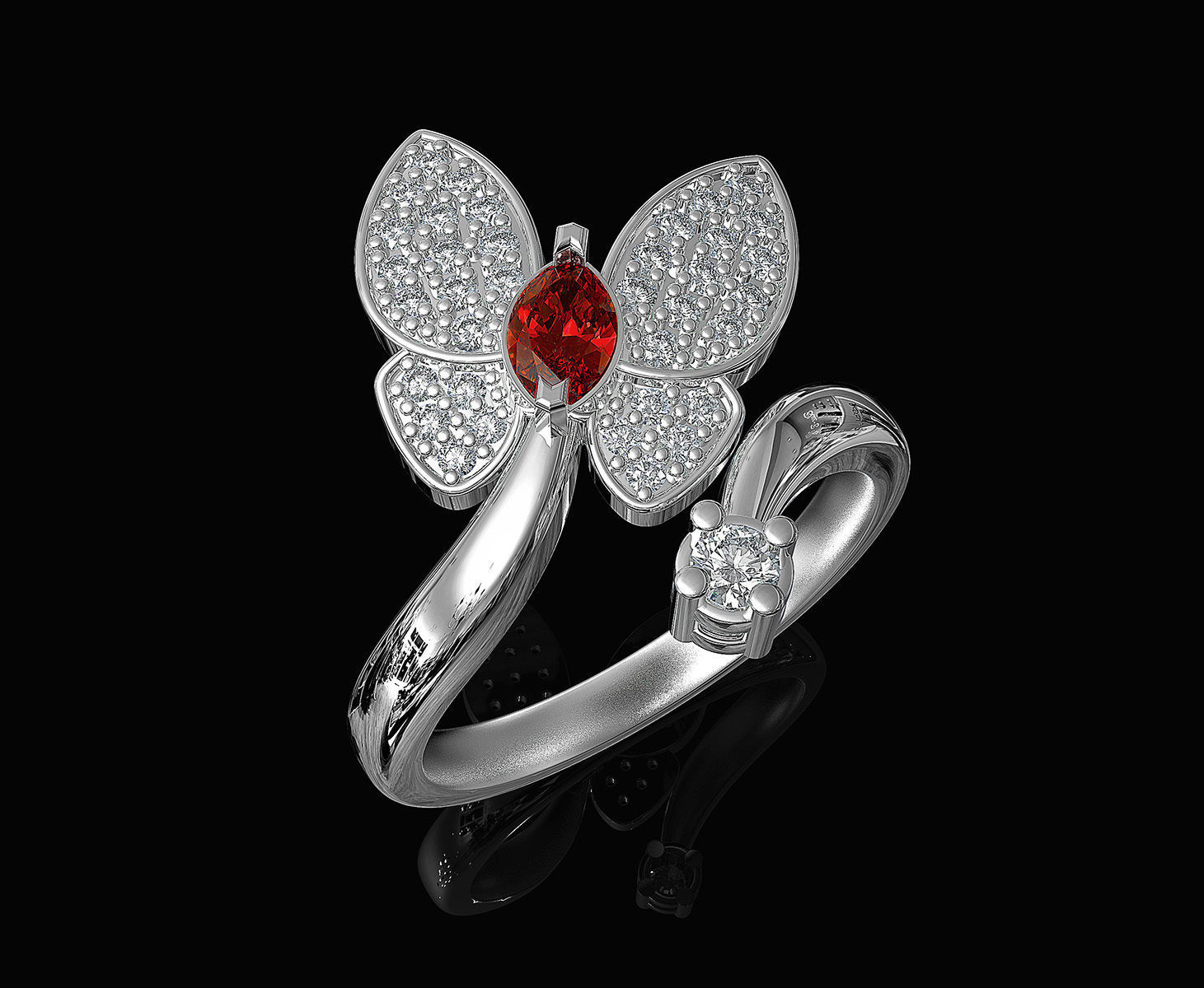 Simple Butterfly Ring with diamond 3D print model_4