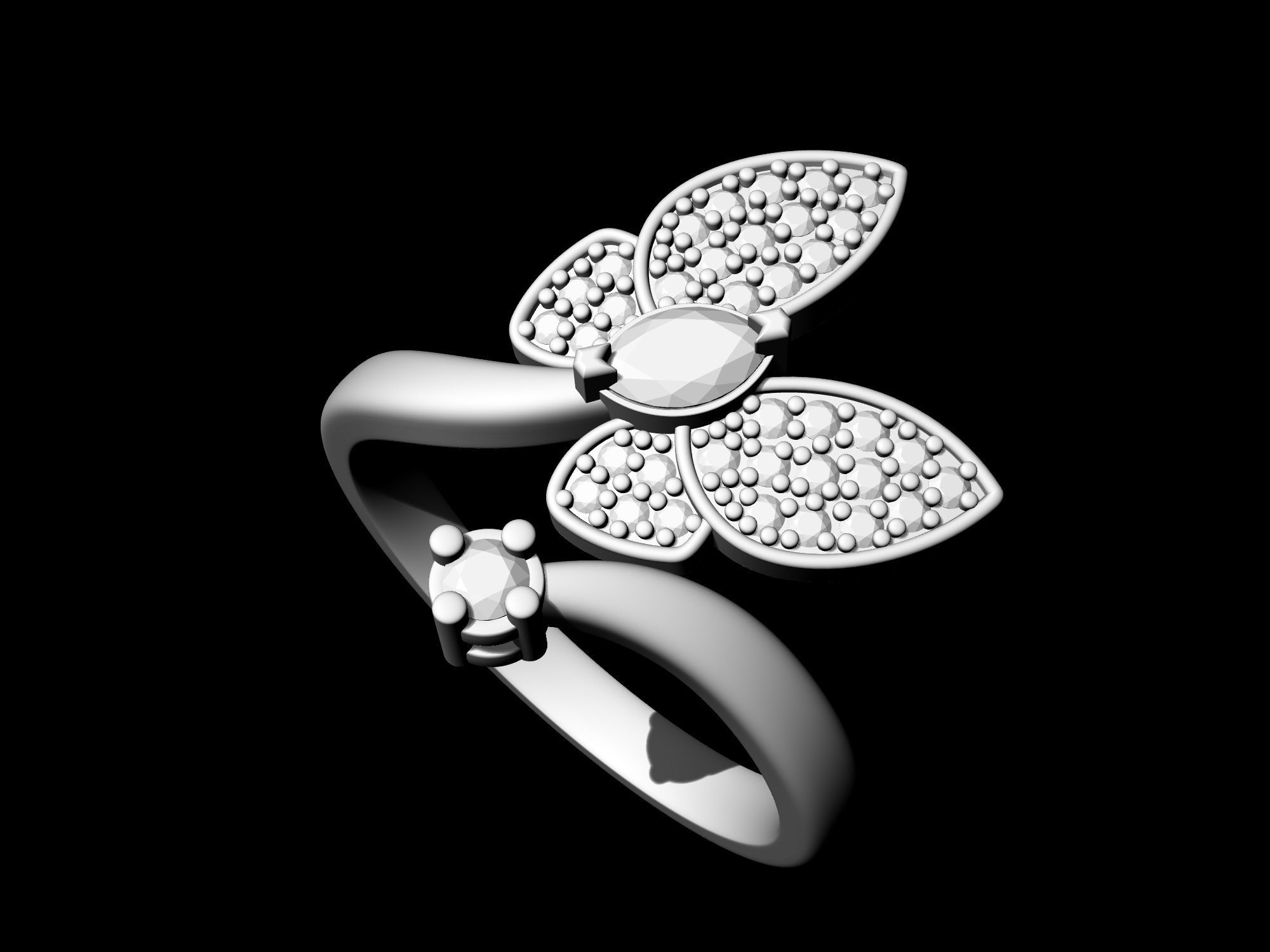 Simple Butterfly Ring with diamond 3D print model_6