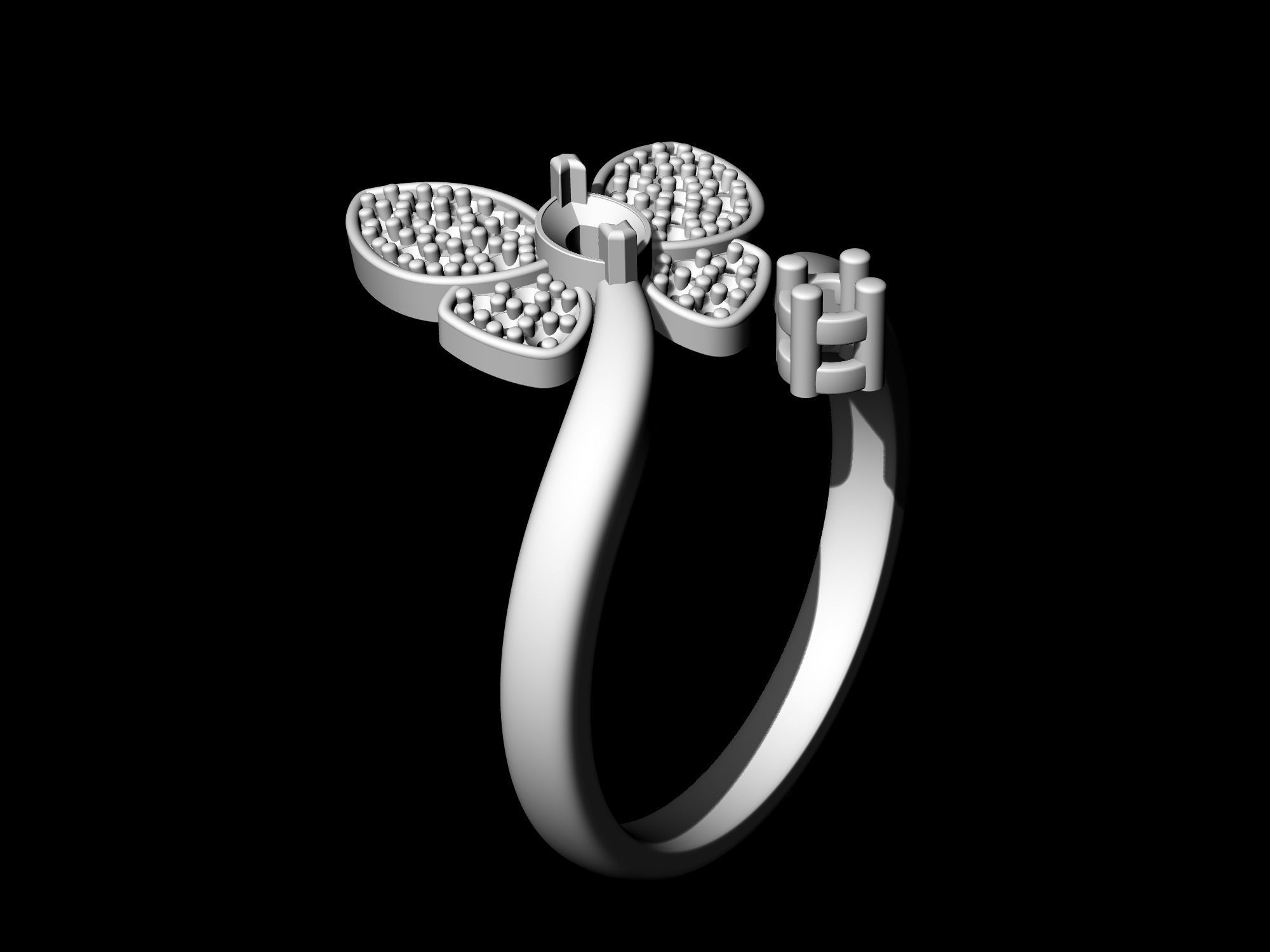 Simple Butterfly Ring with diamond 3D print model_10